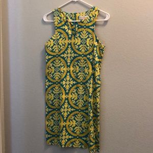 Tracy Negoshian Yellow and Teal Dress
